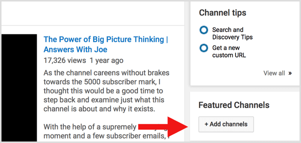 YouTube add featured channels