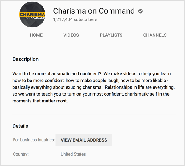 YouTube channel about page