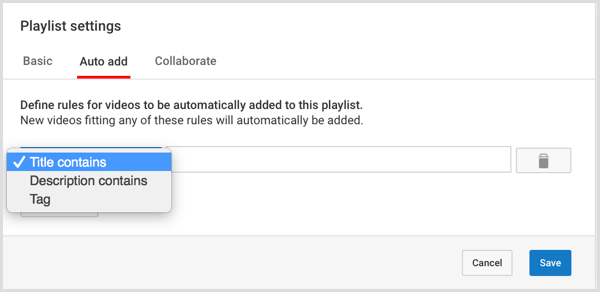 YouTube playlist create rule