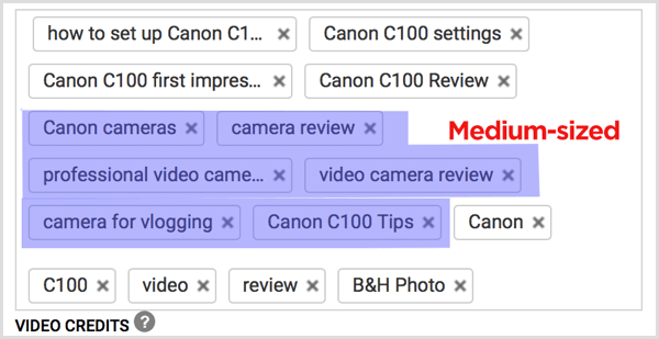 YouTube video tags medium-sized keywords