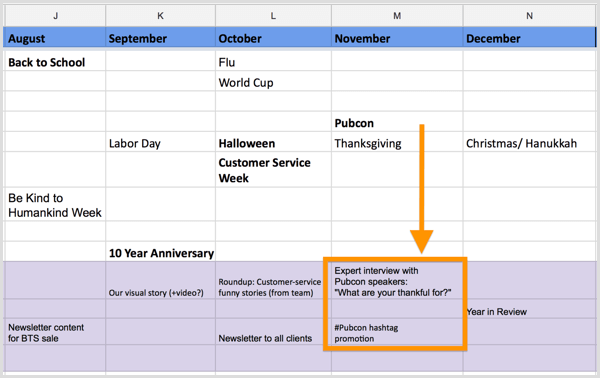 content calendar example