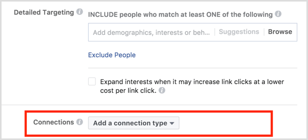 Facebook ad targeting connections