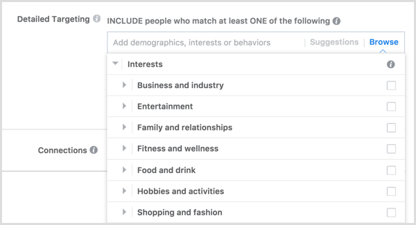 Facebook ad targeting interests