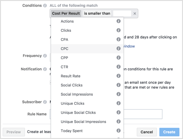 Facebook Ads Manager create rule