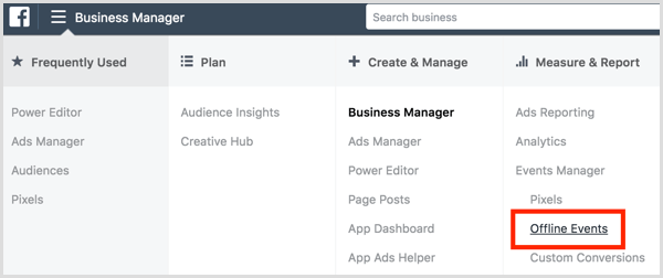 Facebook Business Manager create offline events
