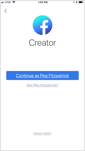 Facebook Creator app sign in