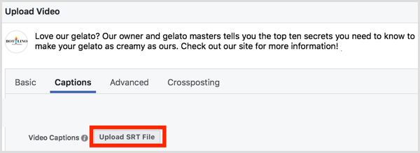 Il video di caricamento della pagina Facebook aggiunge il file di upload art