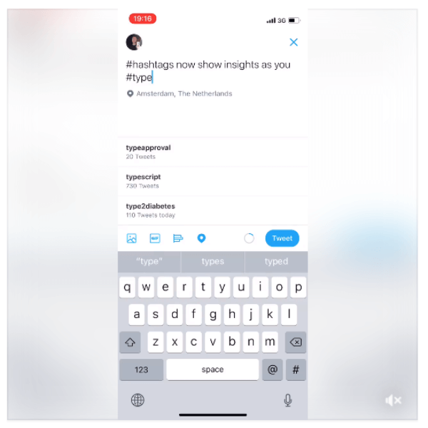 Twitter hashtags will now show insights as you type.