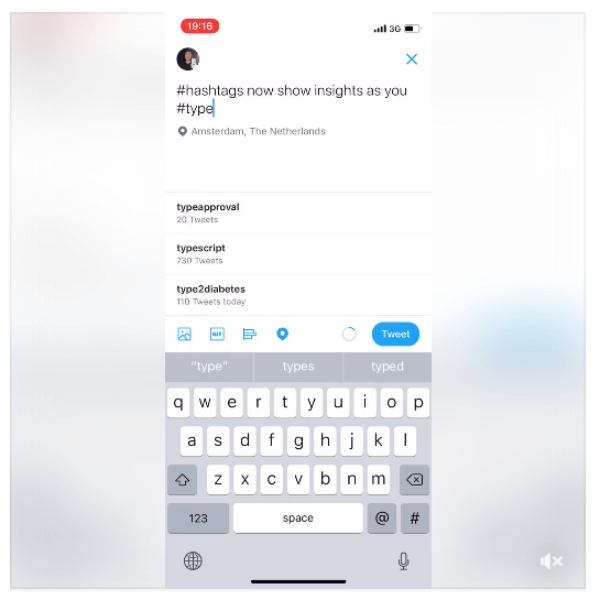 Twitter hashtags will now show insights as you type. 