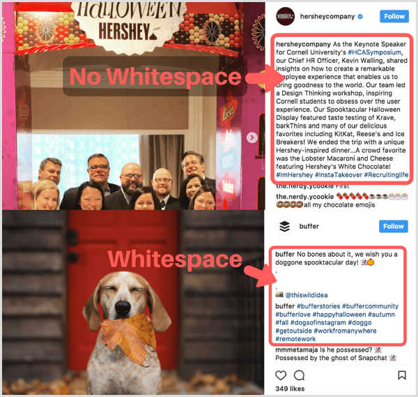 Instagram caption white space usage