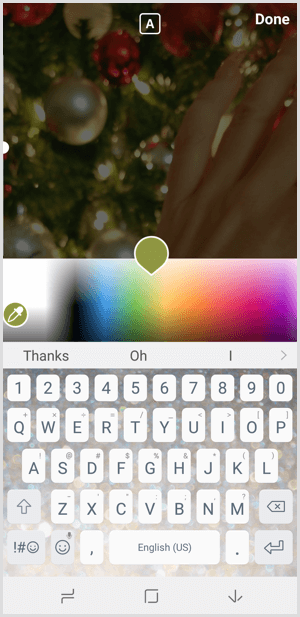 Instagram-Geschichten wählen die Textfarbe aus der Palette