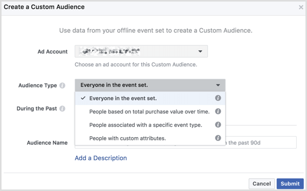 Facebook create custom audience from offline event