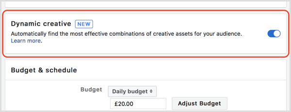 Facebook dynamic creative feature