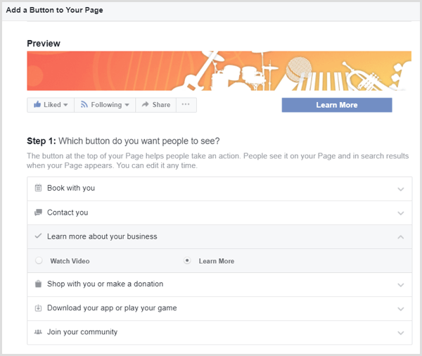 Facebook add CTA button to page