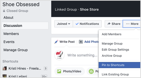 Facebook fügt Gruppe zu Verknüpfungen hinzu