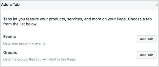 Facebook add Groups tab