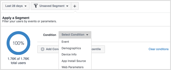 Facebook Analytics create new segment