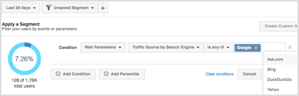 Facebook Analytics create new segment