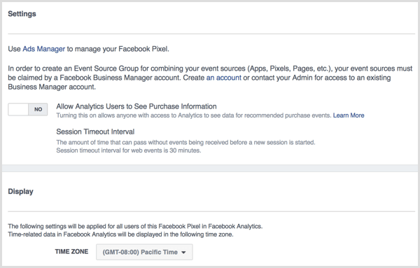 Facebook Analytics Settings