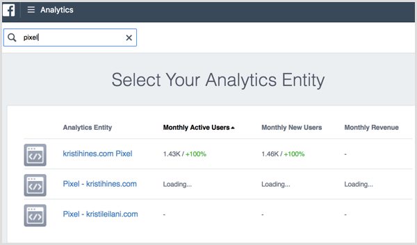 Facebook Analytics website