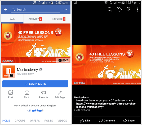 Facebook cover image on mobile