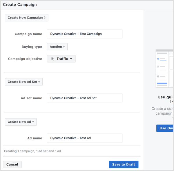 Facebook create ads dynamic creative