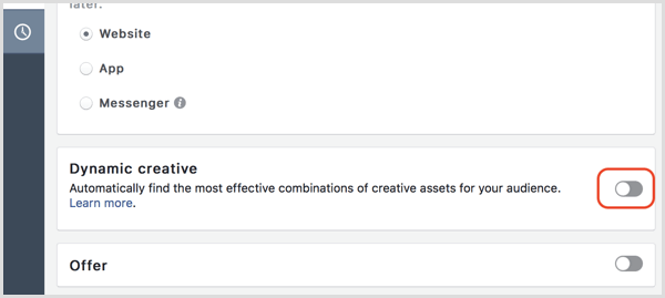 Facebook create ads dynamic creative