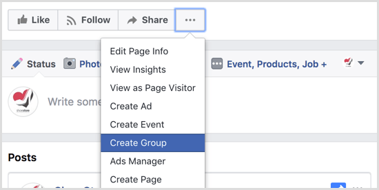 Facebook create group with page