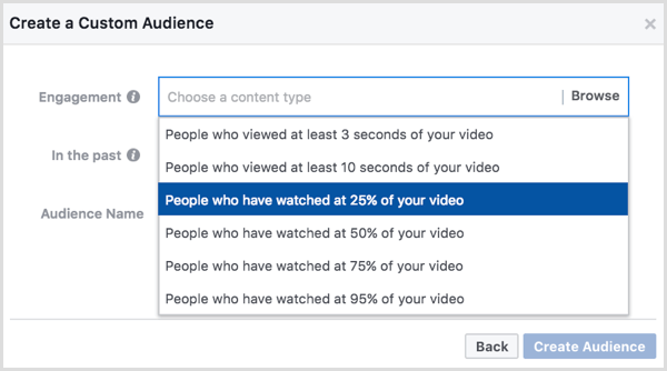 Facebook custom audience based on video views