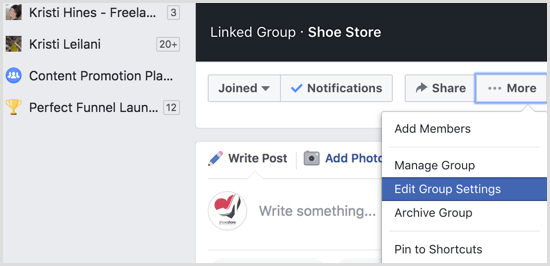 Facebook group edit settings