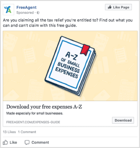 Facebook lead ad example