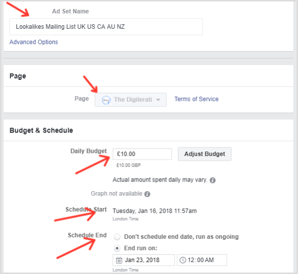 Facebook lead ad set up