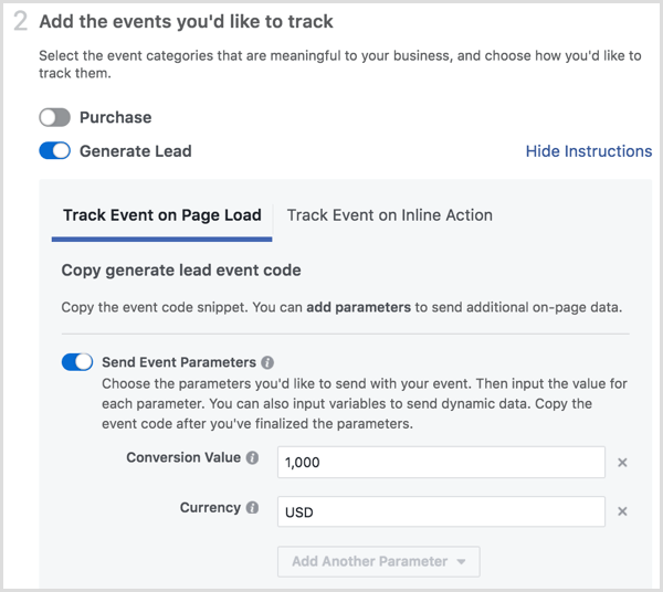 Facebook pixel installation add events