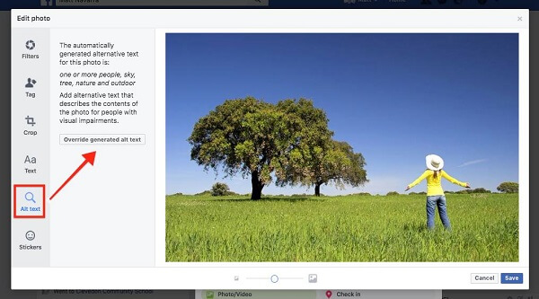 Facebook now allows users to override auto-generated alt-text for images uploaded to the site.