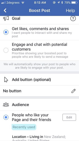 Facebook now asks what marketers' goals are when they boost a post.