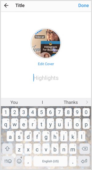 Instagram add highlight name