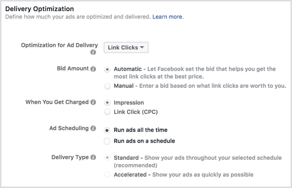 Instagram ads delivery optimization link clicks