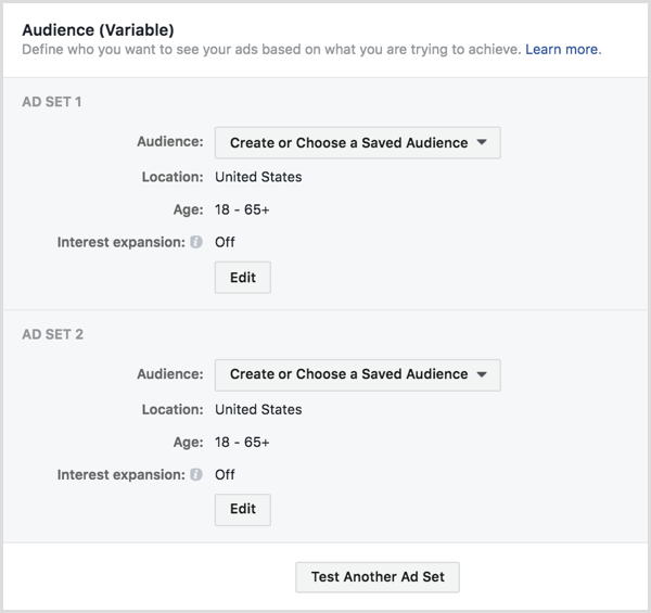 Instagram ads split test variable audience