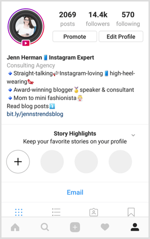 Instagram story highlights on profile