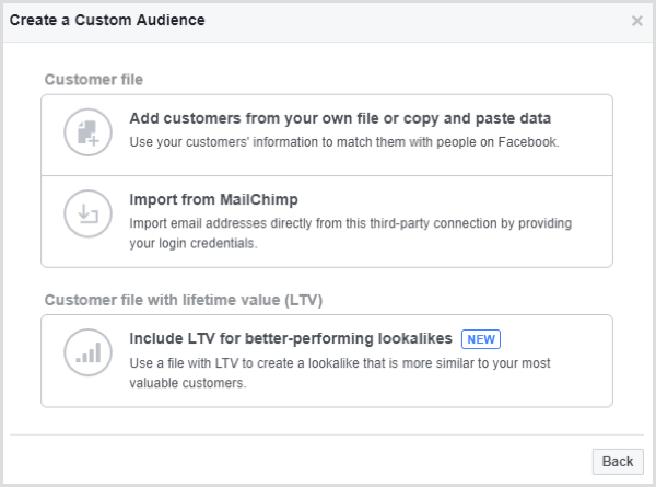 facebook özel kitle e-posta listesi oluştur