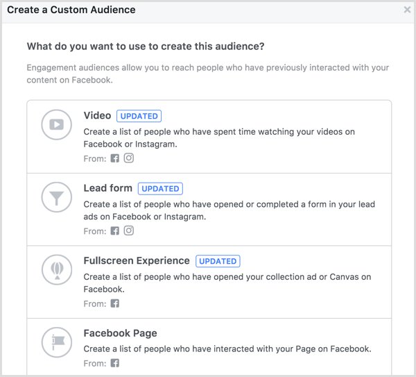 facebook create page engagement custom audience