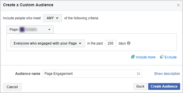 facebook create page engagement custom audience