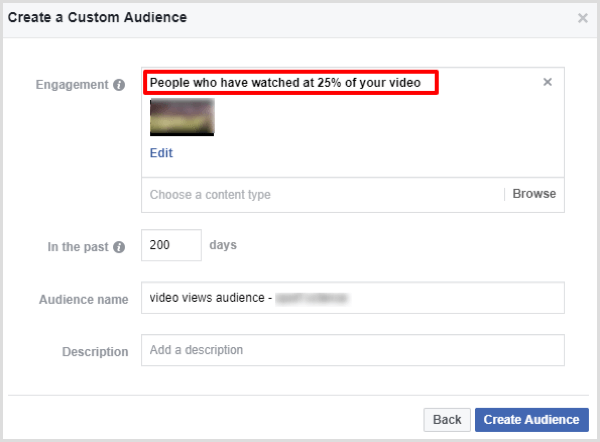 facebook create video engagement custom audience