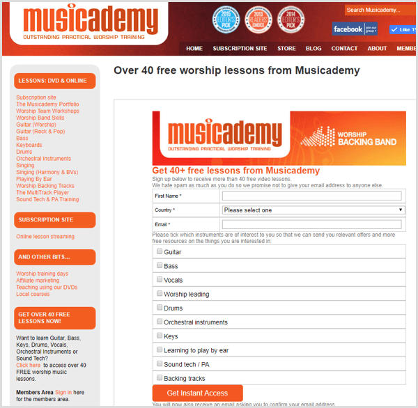 lead capture form on website