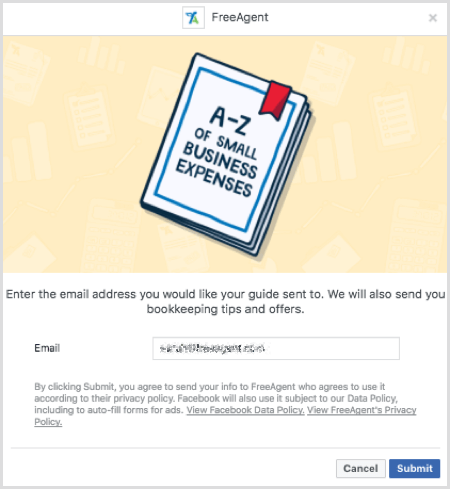 Facebook lead ad form example