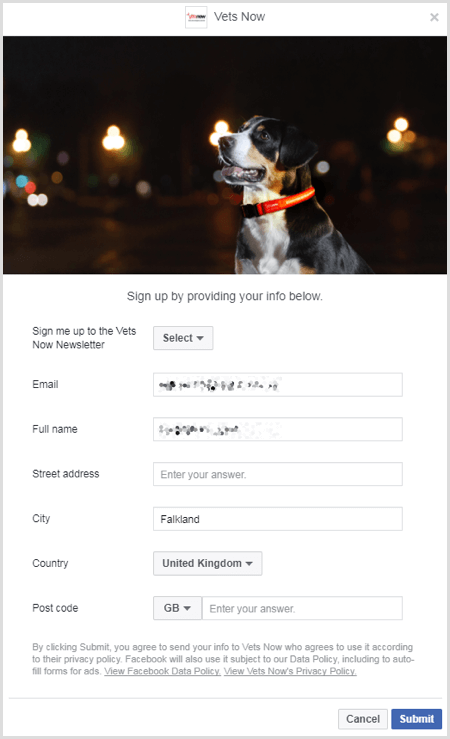 Facebook lead ad form