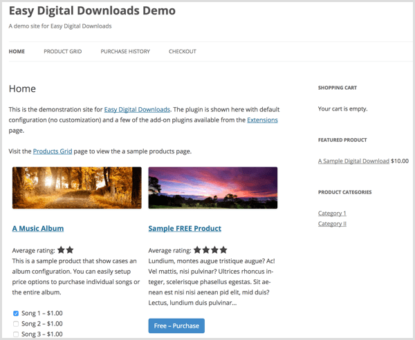 Easy Digital Downloads demo