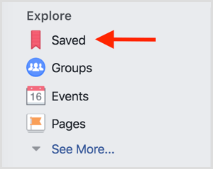 Facebook access saved posts