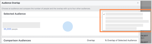 Facebook Audience Overlap selected audience