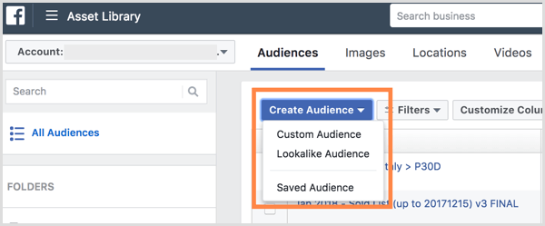Facebook create audience
